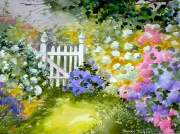  floral Pintura - valla floral color agua